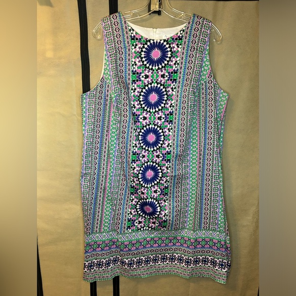 London Times Womens 16W Preppy Coastal Pink Green Purple‎ White Print Dress - Picture 2 of 15